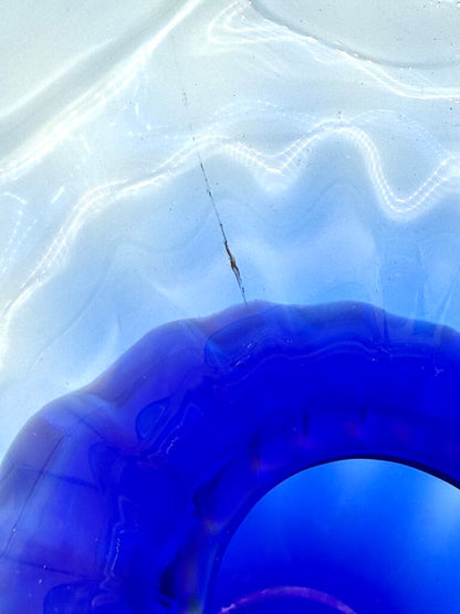 VTG Handblown Cobalt Blue Ruffled Glass Vase