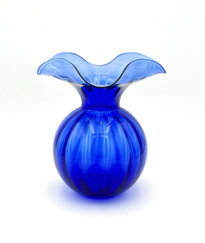 VTG Handblown Cobalt Blue Ruffled Glass Vase