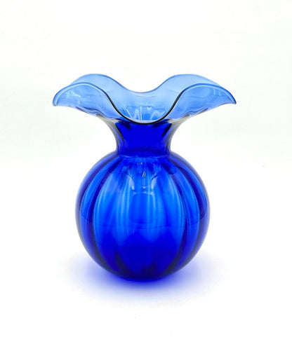 VTG Handblown Cobalt Blue Ruffled Glass Vase