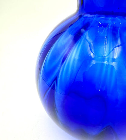 VTG Handblown Cobalt Blue Ruffled Glass Vase