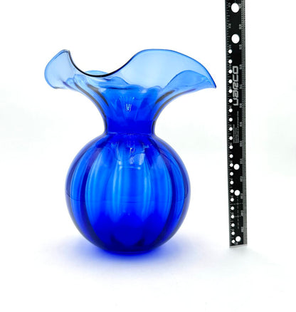 VTG Handblown Cobalt Blue Ruffled Glass Vase