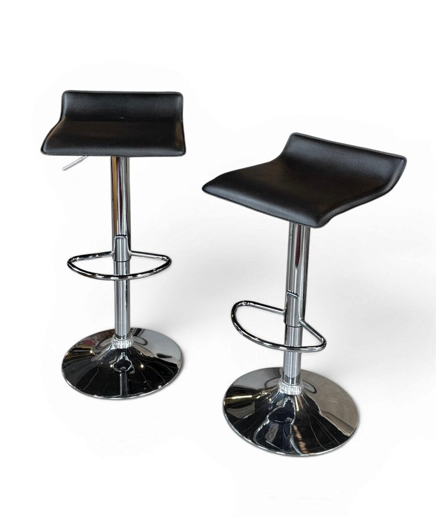 Pair Of 2 Black Faux Leather And Chrome Adjustable Stools