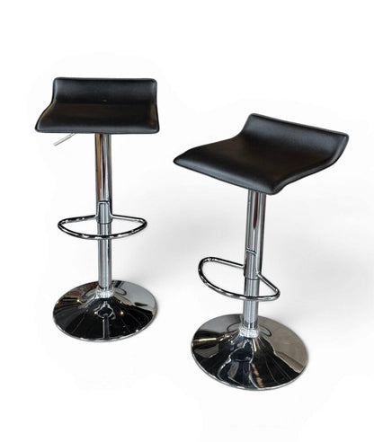 Pair Of 2 Black Faux Leather And Chrome Adjustable Stools
