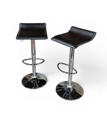 Pair Of 2 Black Faux Leather And Chrome Adjustable Stools