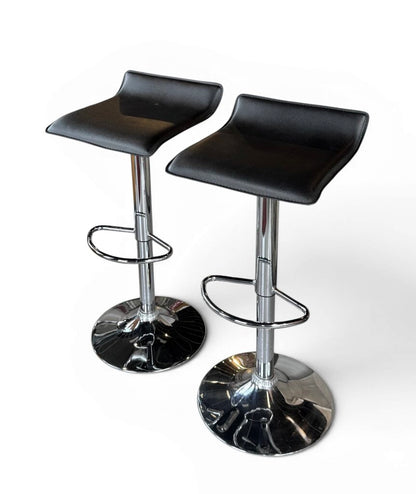 Pair Of 2 Black Faux Leather And Chrome Adjustable Stools