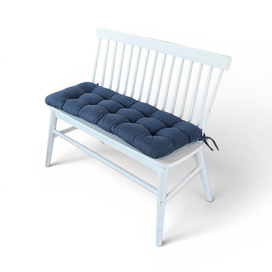 White Bench With Blue Cushion