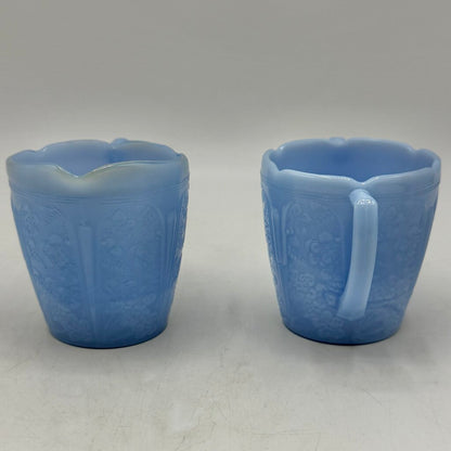 1930s Jeanette Cherry Blossom Delphite Blue Child’s Creamer Sugar Bowl & Plate /cb