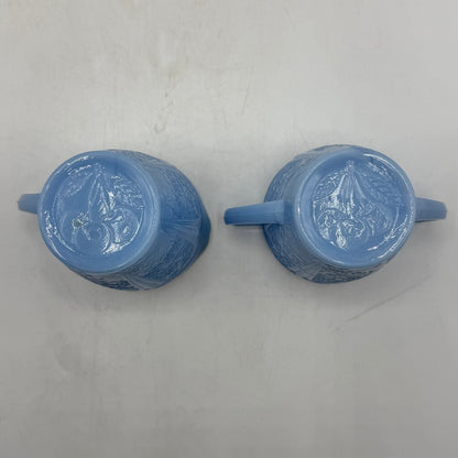1930s Jeanette Cherry Blossom Delphite Blue Child’s Creamer Sugar Bowl & Plate /cb