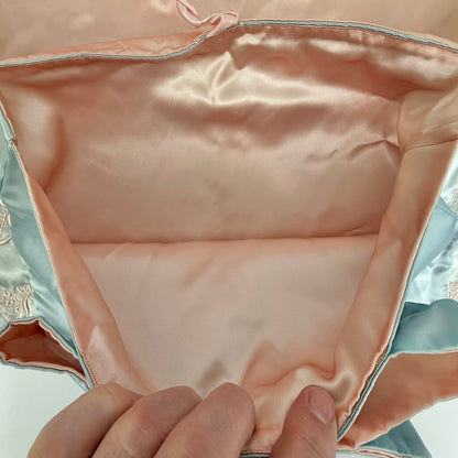 Vintage Blue & Pink Satin Lingerie Hosiery Hanky Keeper Expandable Storage /cb
