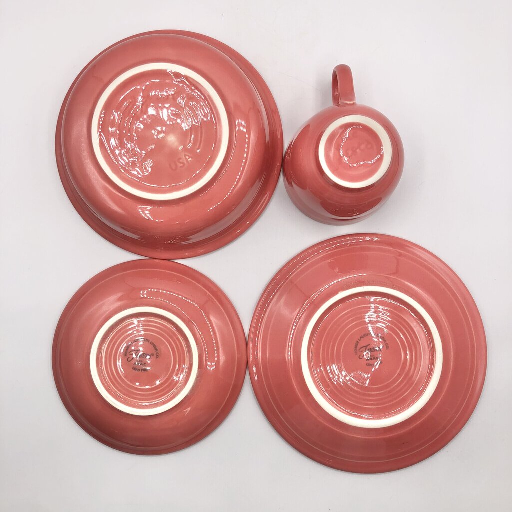 Vtg HLC Fiesta Ware 4pc Flamingo China Set /b