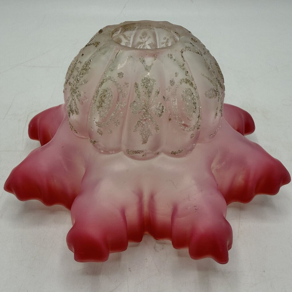 Antique Pink Frosted Etched Satin Glass Ruffle Lamp Shades 1 1/8” Fitter /cb