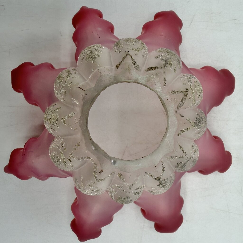 Antique Pink Frosted Etched Satin Glass Ruffle Lamp Shades 1 1/8” Fitter /cb
