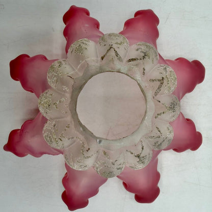 Antique Pink Frosted Etched Satin Glass Ruffle Lamp Shades 1 1/8” Fitter /cb