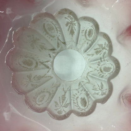 Antique Pink Frosted Etched Satin Glass Ruffle Lamp Shades 1 1/8” Fitter /cb