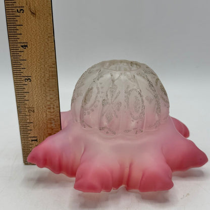 Antique Pink Frosted Etched Satin Glass Ruffle Lamp Shades 1 1/8” Fitter /cb