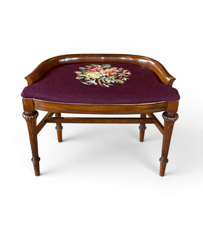 Floral Needlepoint Dark Purple Stool