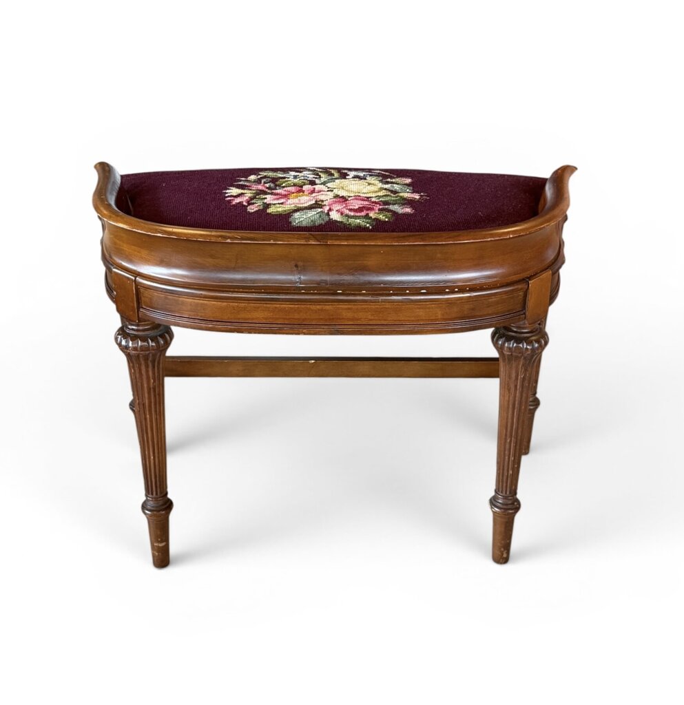 Floral Needlepoint Dark Purple Stool