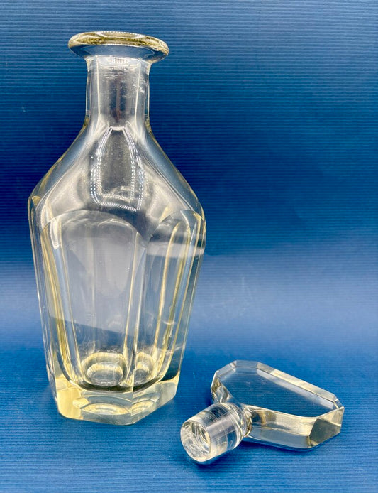 Mouth Blown Panel Cut Decanter 10.5 “ with Stopper /j