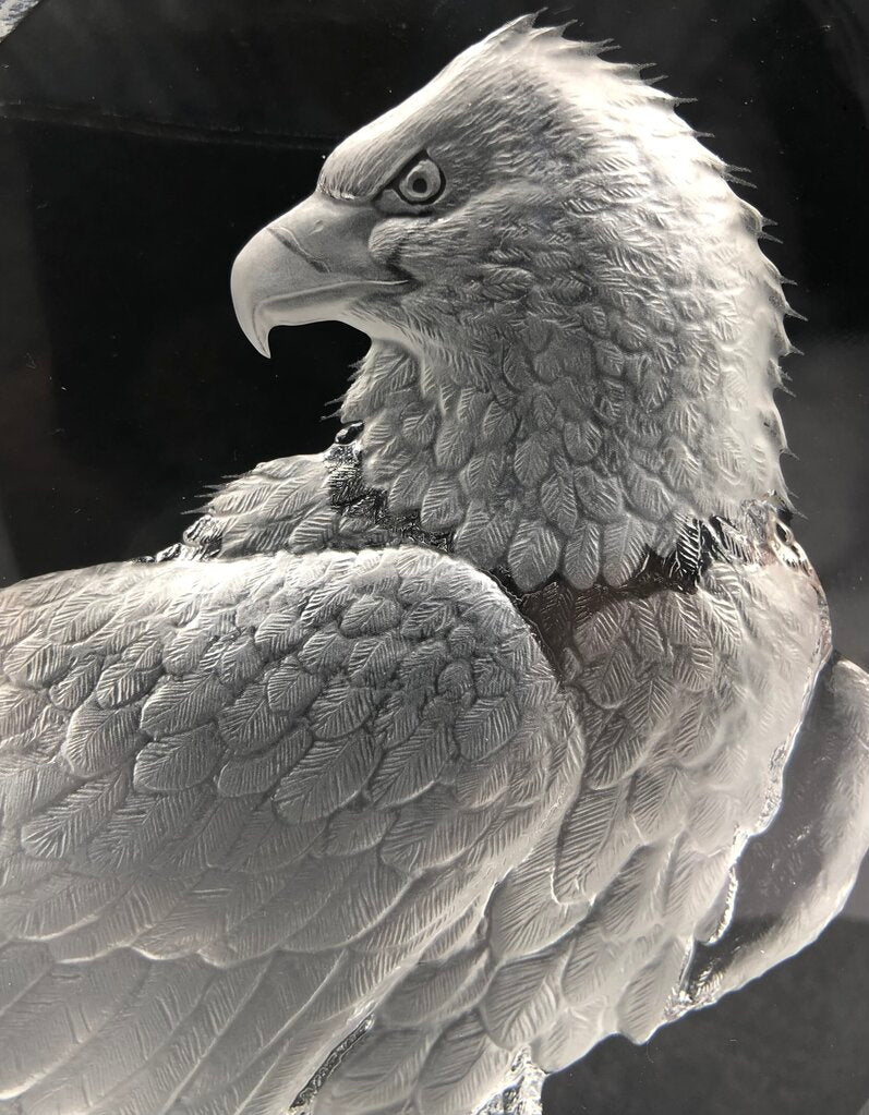 Signed Mats Jonasson Bald Eagle Lead Crystal Sculpture /b