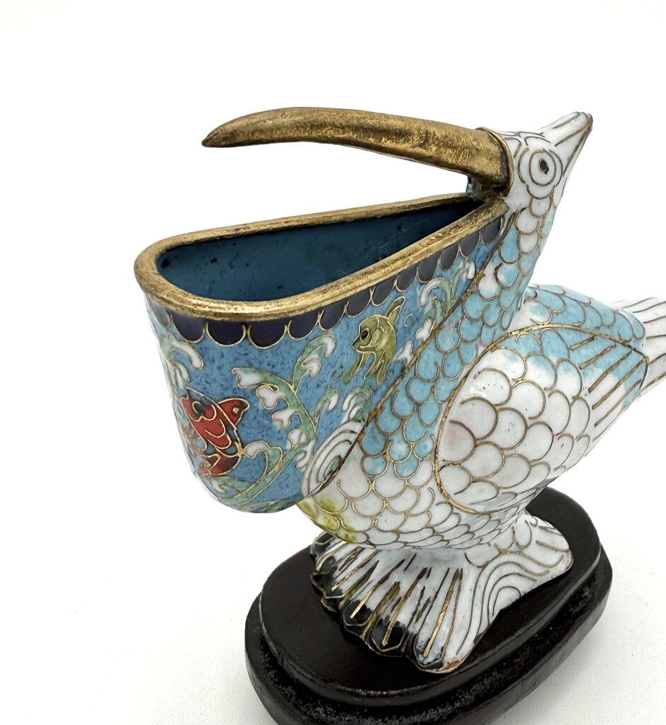 VTG Chinese Cloisonne Pelican Figurine With Base
