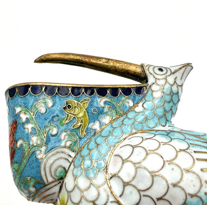 VTG Chinese Cloisonne Pelican Figurine With Base