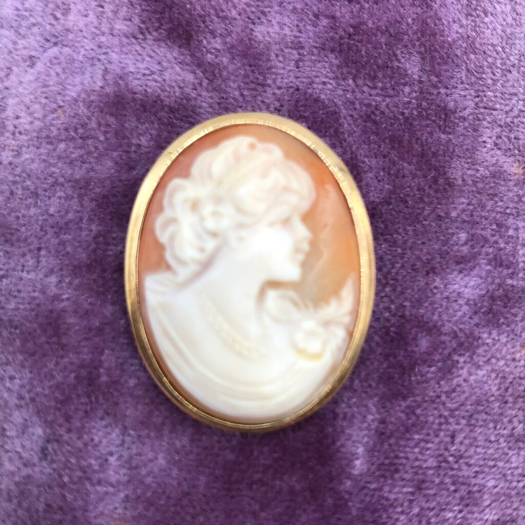 Vintage 585 14K Yellow Gold & Shell Cameo Pendant Brooch /b