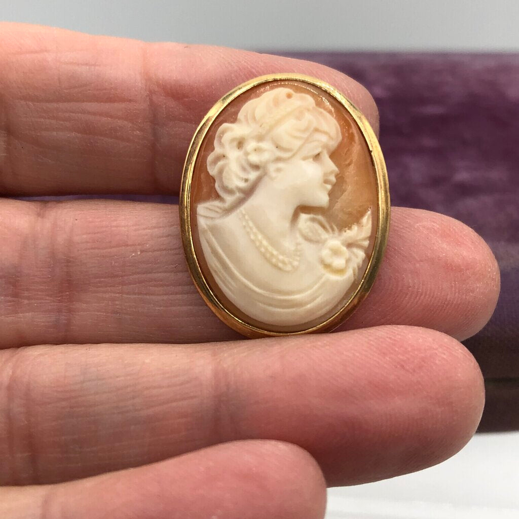 Vintage 585 14K Yellow Gold & Shell Cameo Pendant Brooch /b