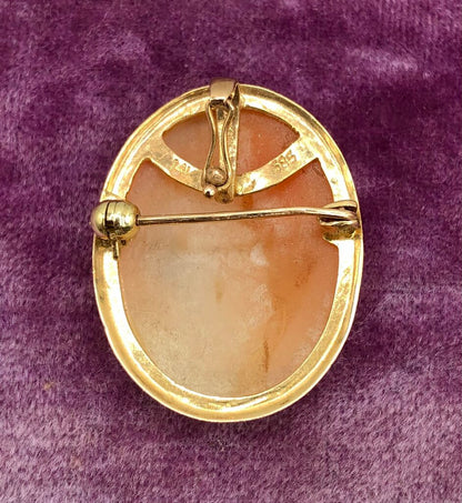 Vintage 585 14K Yellow Gold & Shell Cameo Pendant Brooch /b