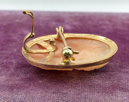 Vintage 585 14K Yellow Gold & Shell Cameo Pendant Brooch /b