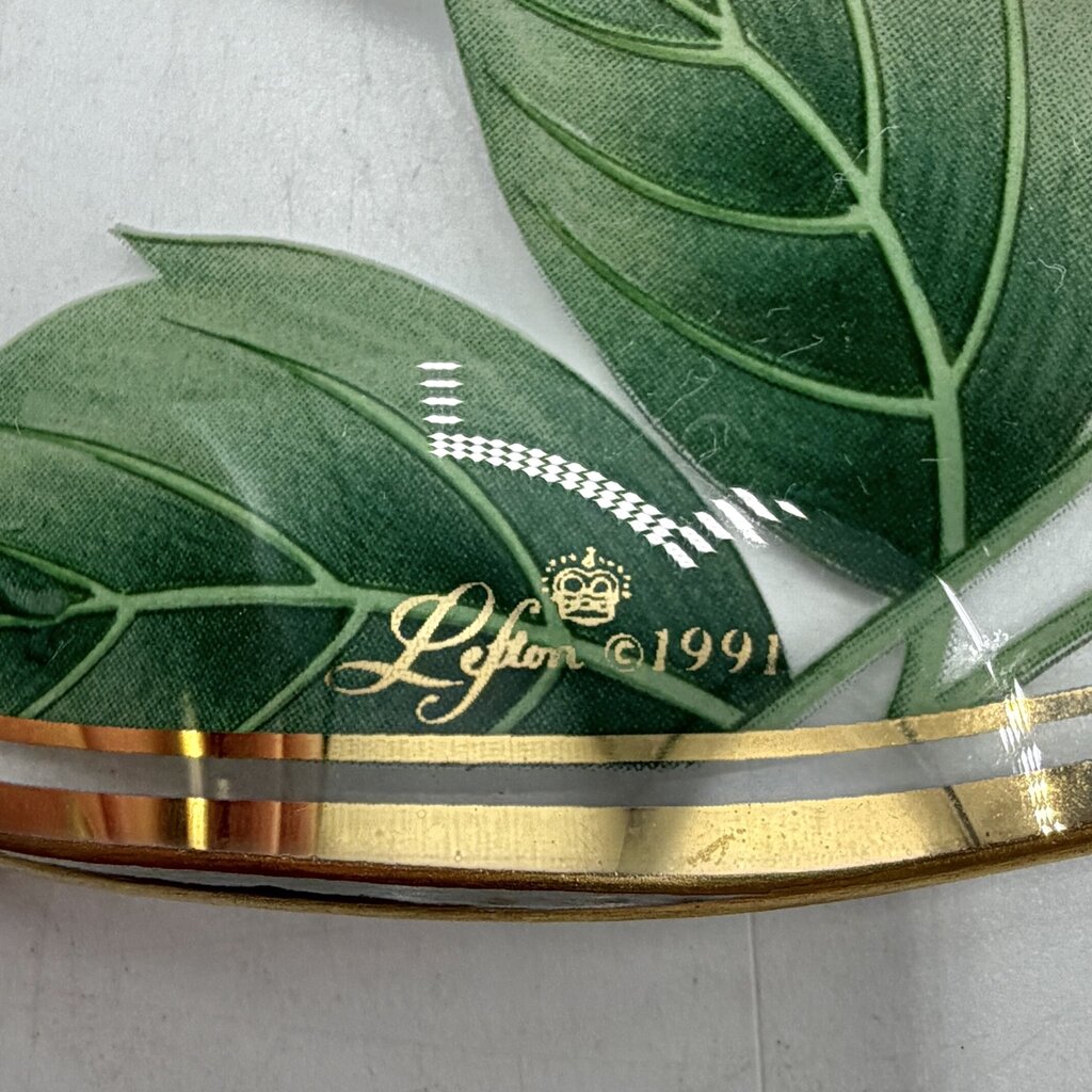 Vintage Lefton 1991 Cake Plate 8 3/4” & Candy/Nut Dish 6” Glass Hummingbirds & Flowers Gold Rim