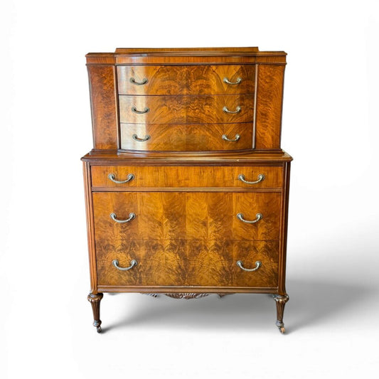 Antique Tall Carved Hardwood 6 Drawer Dresser