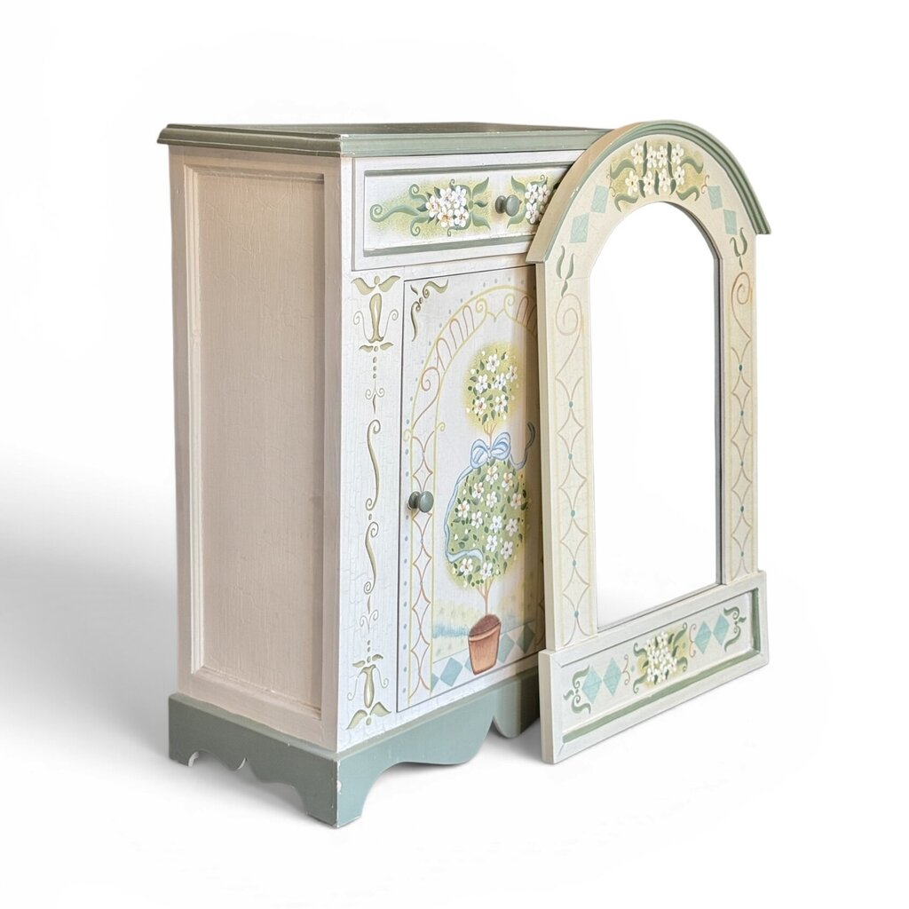 Hand Painted Small Cabinet & Matching Mirror Set