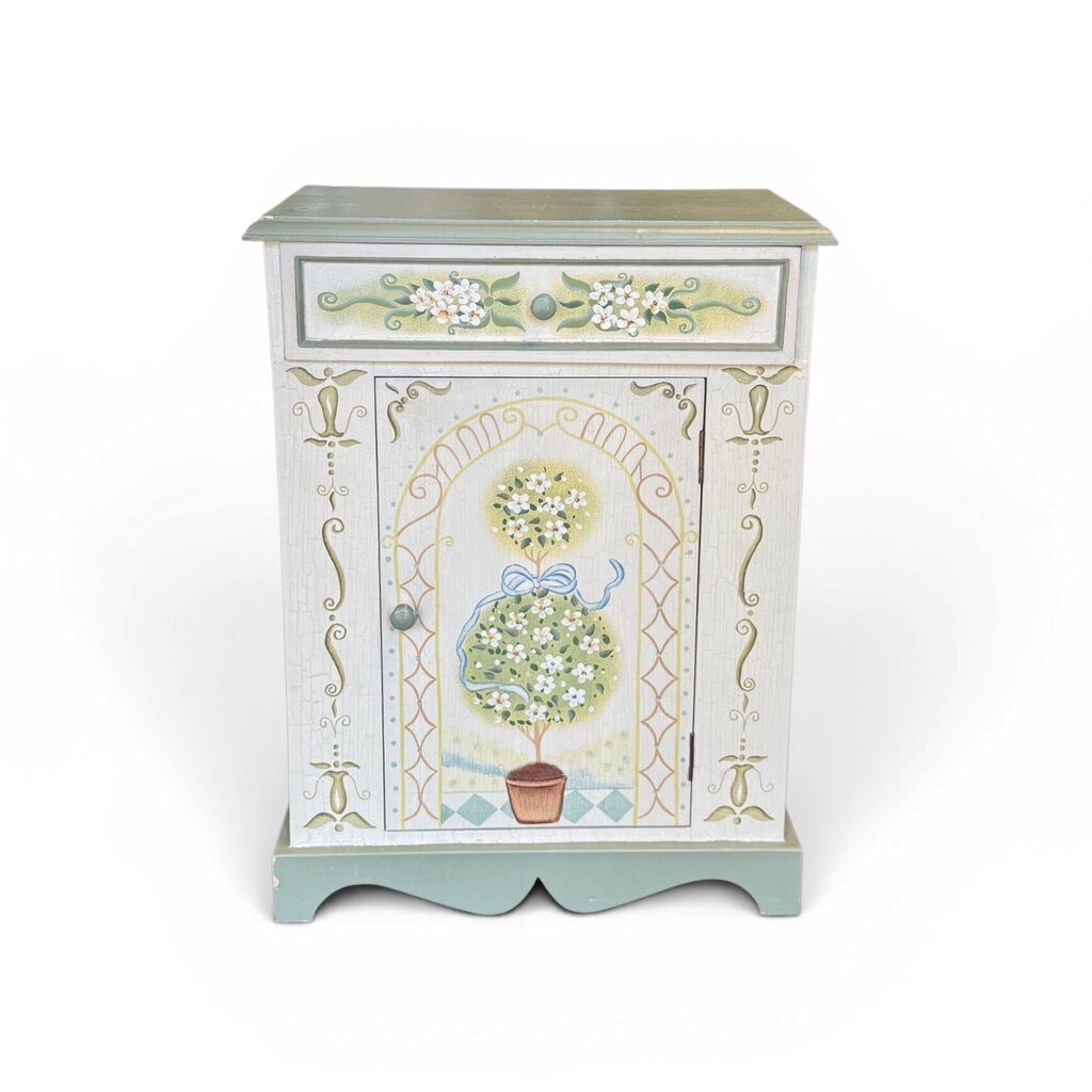 Hand Painted Small Cabinet & Matching Mirror Set