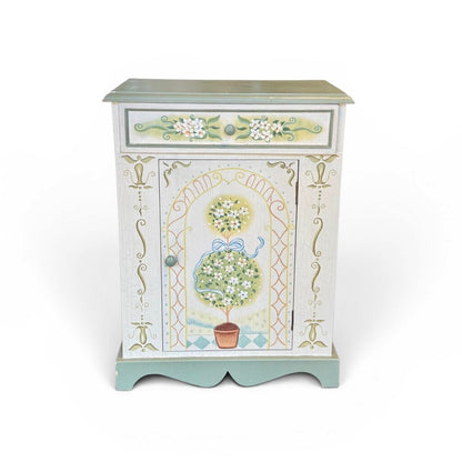 Hand Painted Small Cabinet & Matching Mirror Set