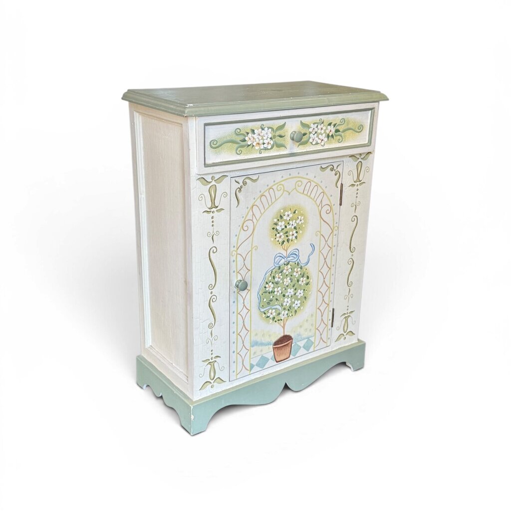 Hand Painted Small Cabinet & Matching Mirror Set