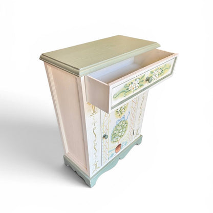 Hand Painted Small Cabinet & Matching Mirror Set