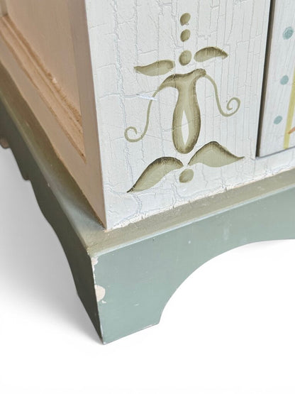 Hand Painted Small Cabinet & Matching Mirror Set