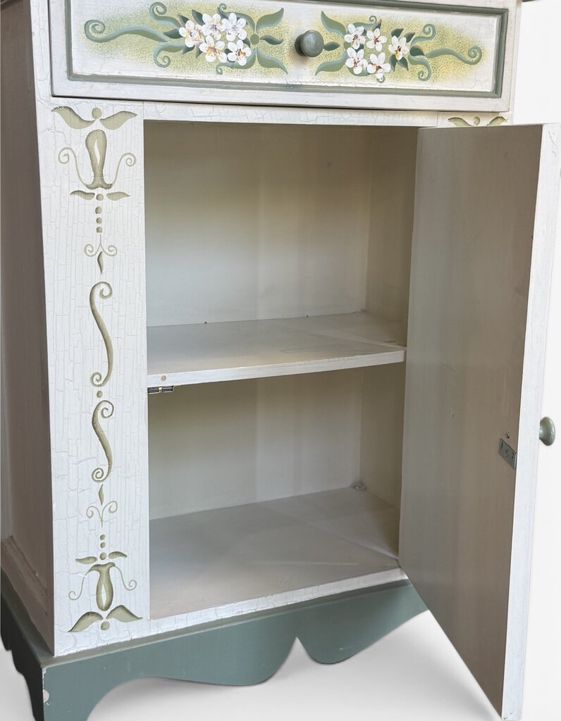 Hand Painted Small Cabinet & Matching Mirror Set