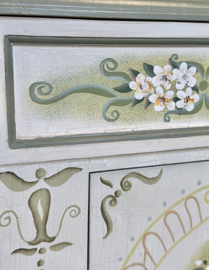 Hand Painted Small Cabinet & Matching Mirror Set