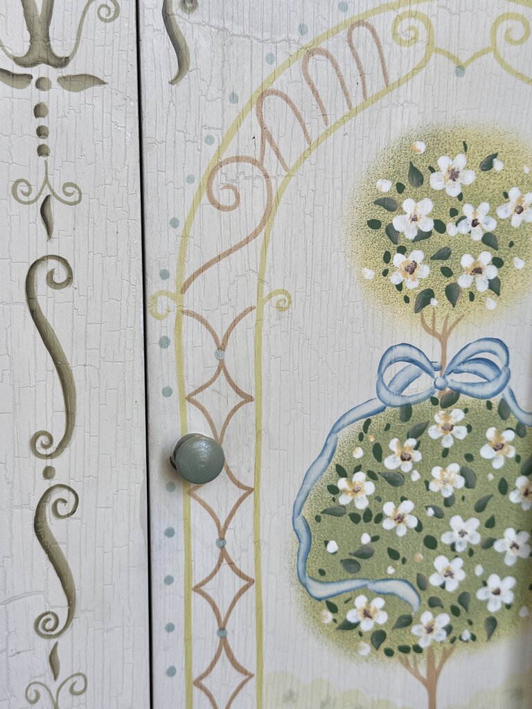 Hand Painted Small Cabinet & Matching Mirror Set