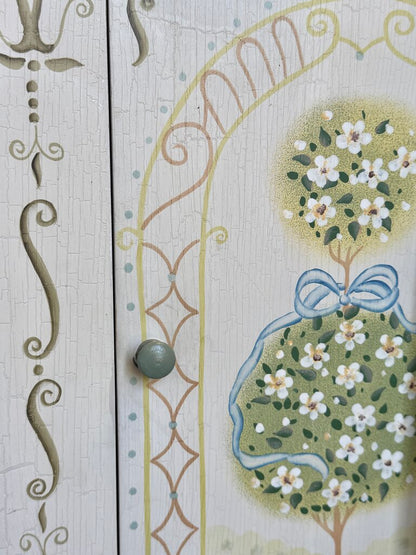 Hand Painted Small Cabinet & Matching Mirror Set