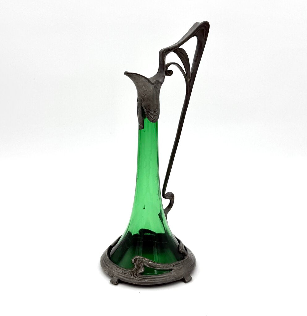 Antique Art Nouveau WMF Claret Green And Pewter Jug