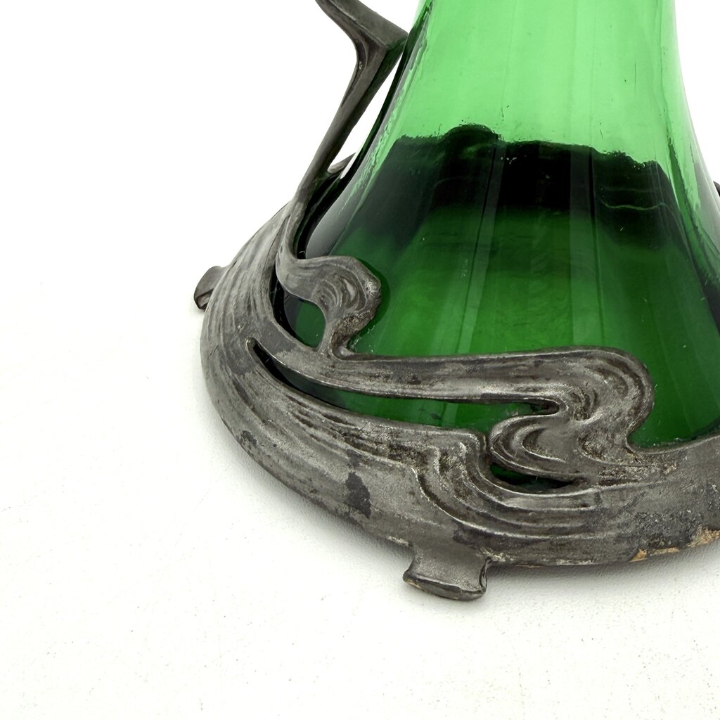 Antique Art Nouveau WMF Claret Green And Pewter Jug
