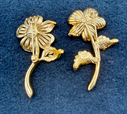 Pair of Vtg. Nolan Miller Brooches Enamel and Crystal Flower /j