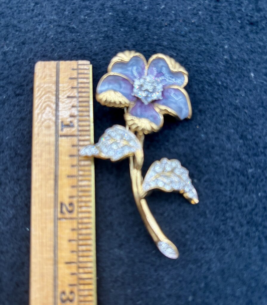 Pair of Vtg. Nolan Miller Brooches Enamel and Crystal Flower /j