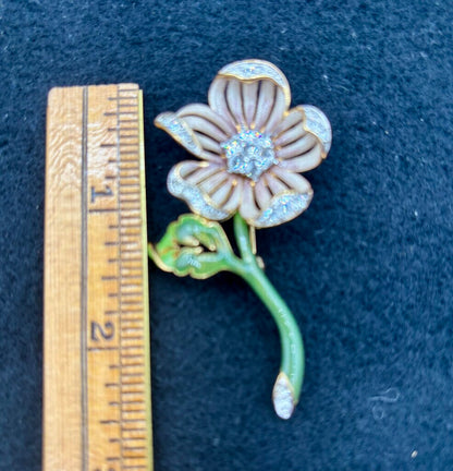 Pair of Vtg. Nolan Miller Brooches Enamel and Crystal Flower /j