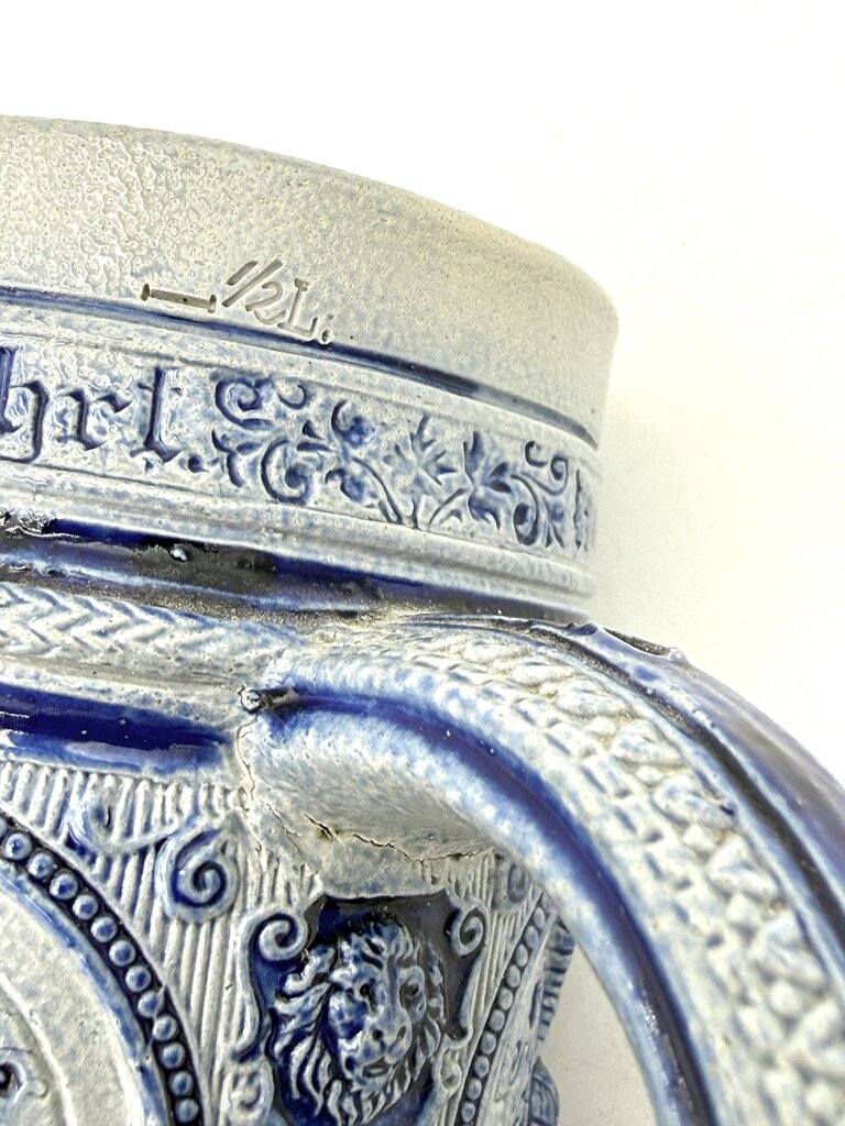 VTG Cobalt And Grey Salt-Glazed German Stoneware Beer Stein