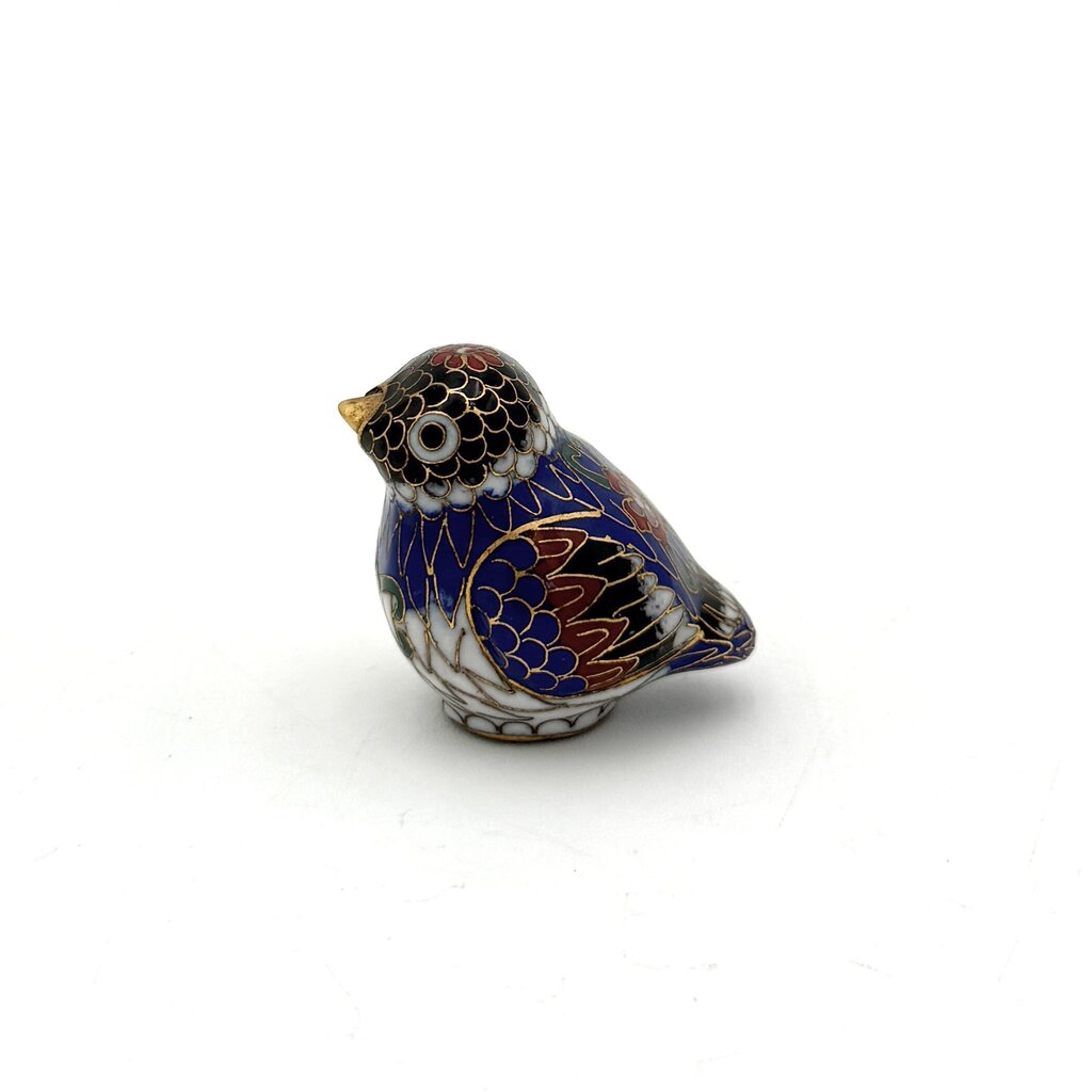 VTG Chinese Cloisonne Little Blue Bird Figurine