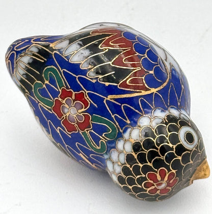 VTG Chinese Cloisonne Little Blue Bird Figurine