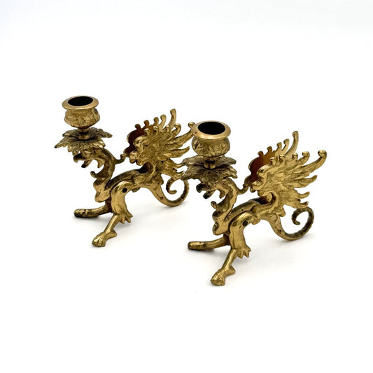 VTG Set of 2 Mythical Griffin Brass Candle Stick Holders